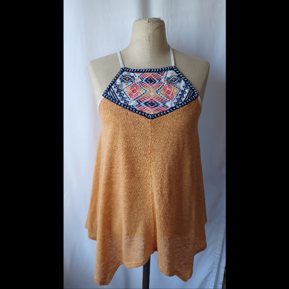 REWIND yellow flowy tribal embroidered tank top